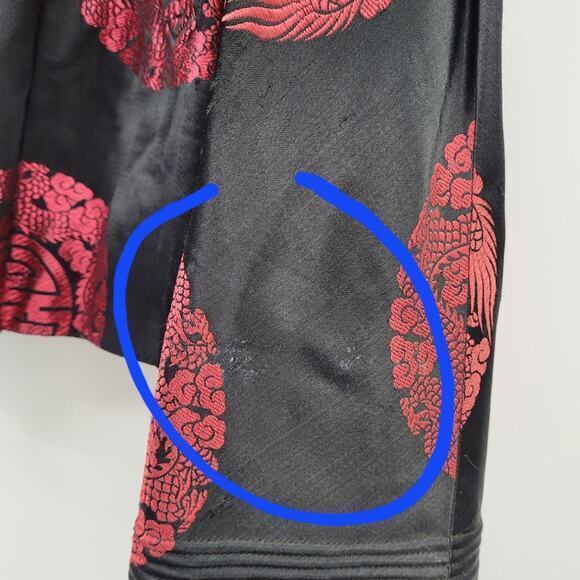 Vintage Cheongsam Black Red Embroidered Bell Sleeve Toggle Reversible Jacket - Picture 12 of 16